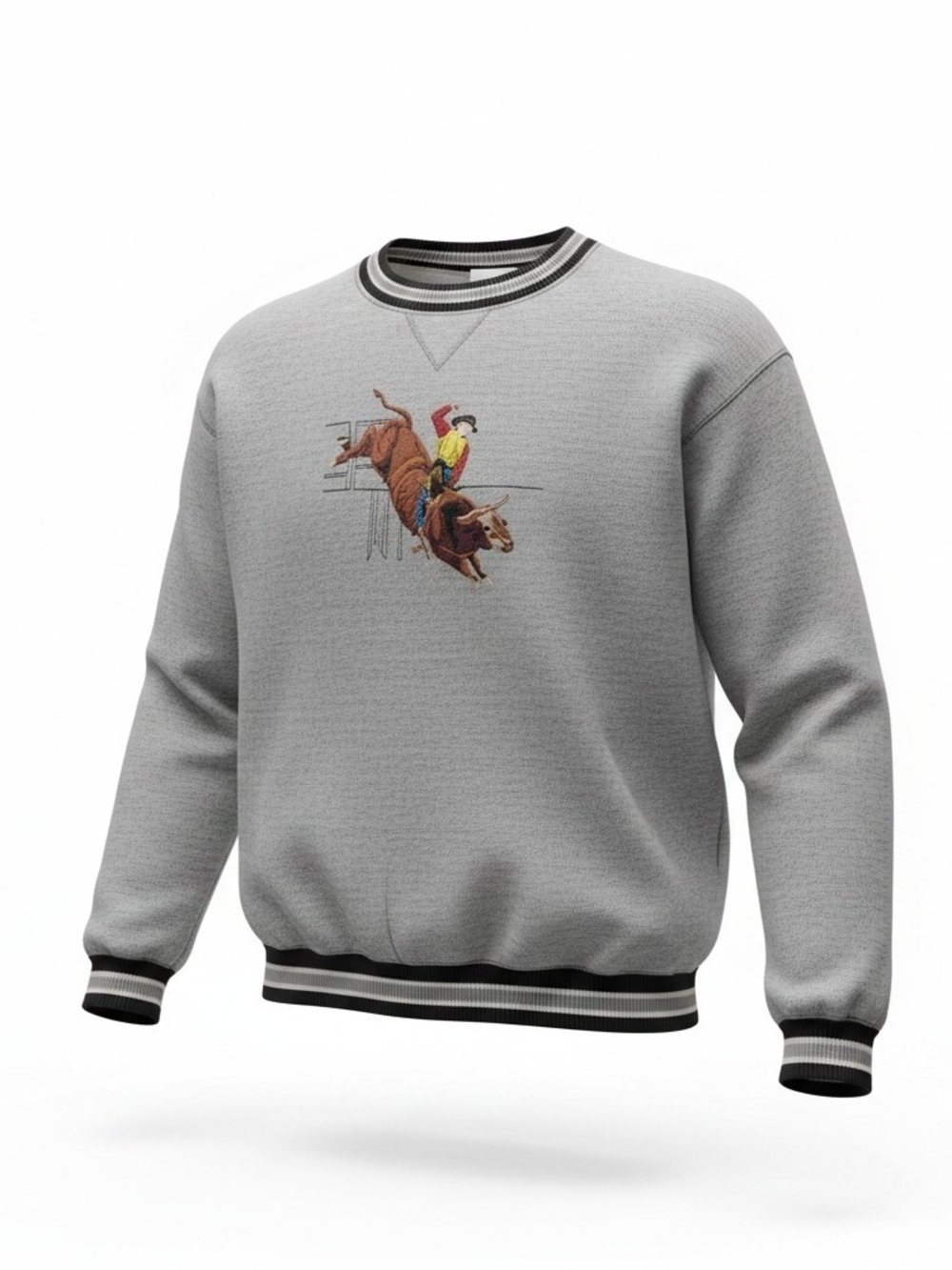 Crewneck Sweater with Rodeo Rider Embroidery - Western Vintage Cowboy